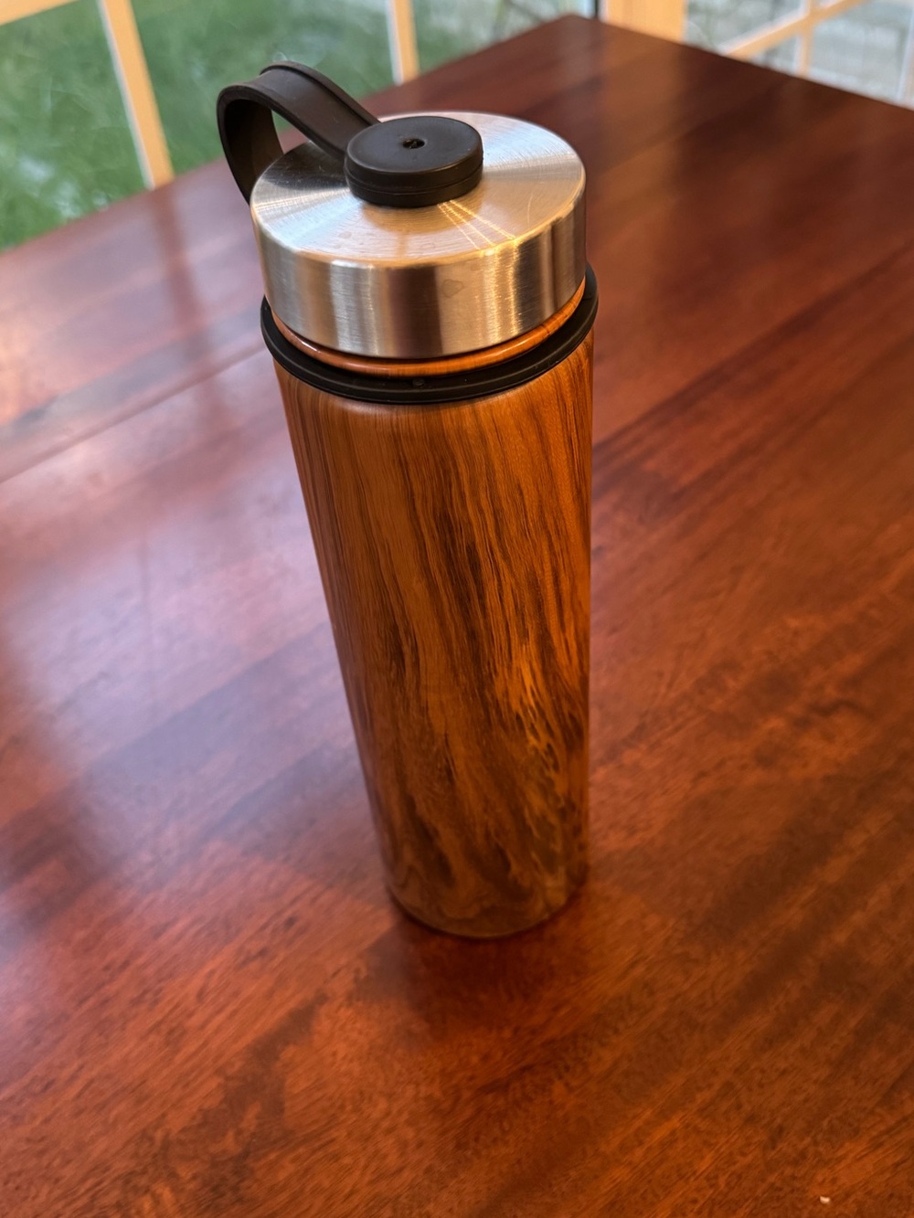 Insulated Wood-Grain Stainless Steel Water Bottle - Brown